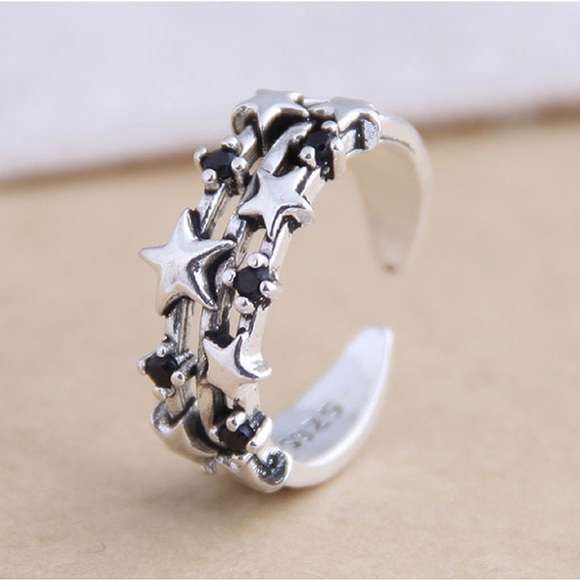 On My Rack Jewelry - 5⭐️ Cosmic Star Silver Black Boho Fashion Ring